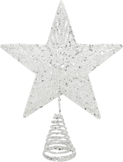 Gisela Graham Festive White Glitter Tree Top Star, ONE, JNS_454680