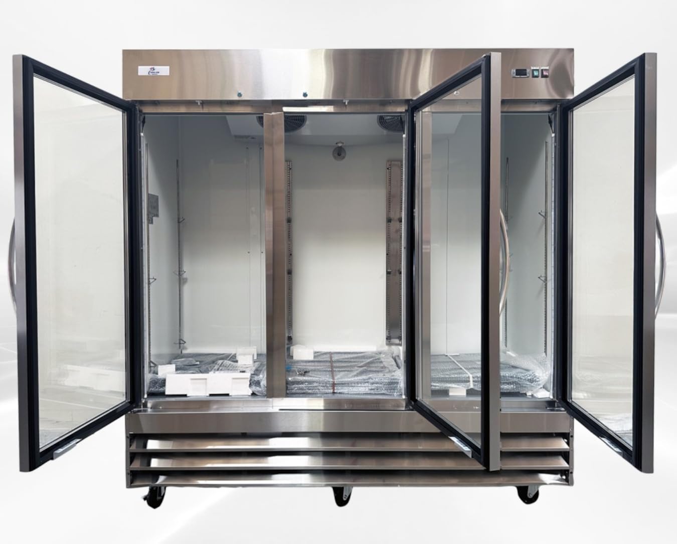 cooler depot Commercial Freezer Glass 3 Door Stainless Steel Exterior, Upright Reach in NSF 80"Width 9 Shelves, Display Merchandiser 65 cuft -8°F to 0°F CFG-3FFGSS | Fridge.com