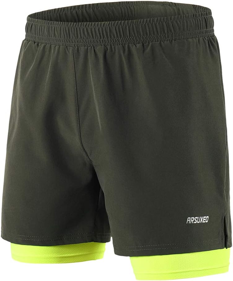 Explopur Men Running Shorts - 2 in 1 Quick Drying Breathable Active Training Exercise Jogging Marathon Cycling Shorts