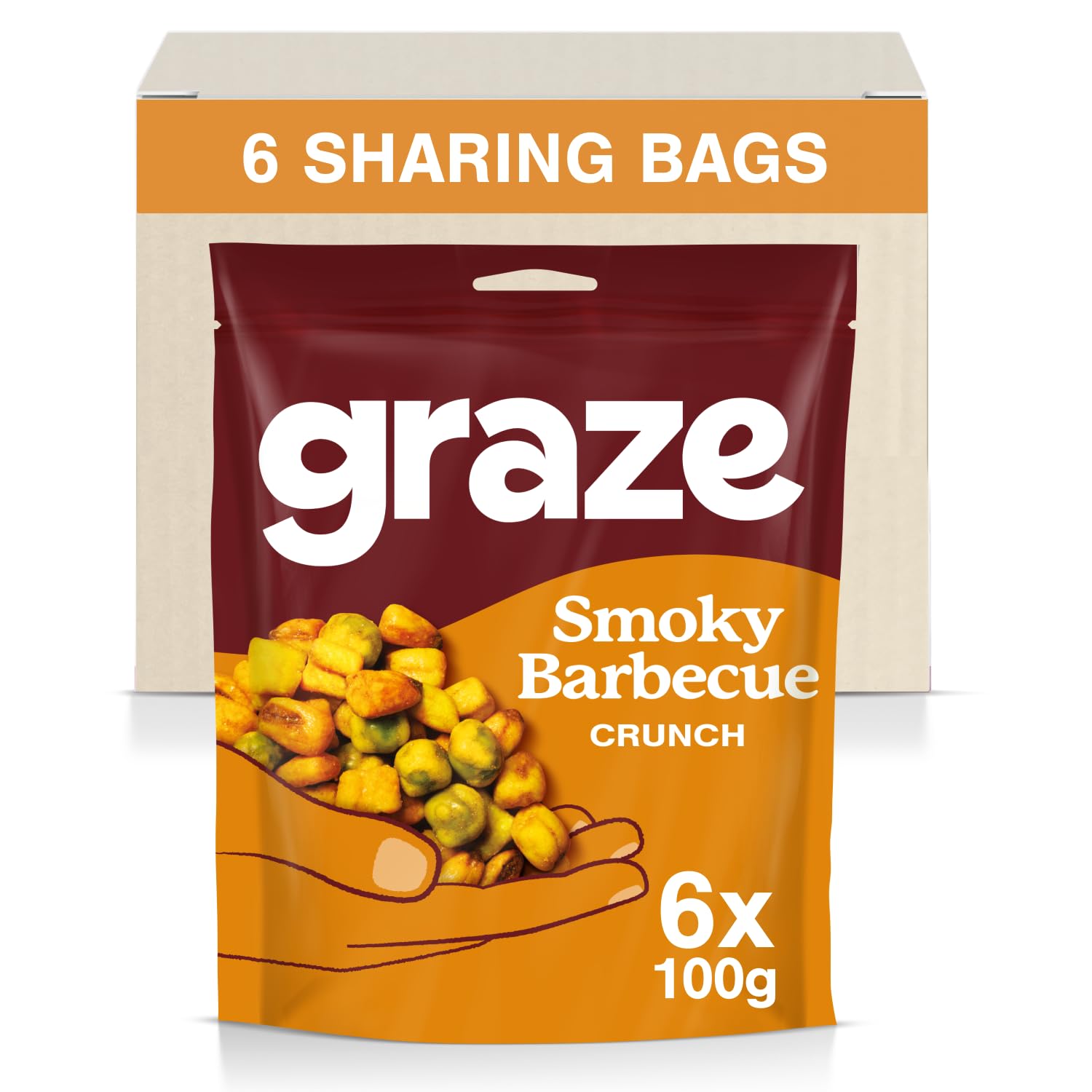 GRAZESmoky Barbecue Crunch - Vegan Savoury Snacks Sharing Bags, High in Fibre, Natural Flavours - Packaging may vary - (6 x 100g Sharing Bags)