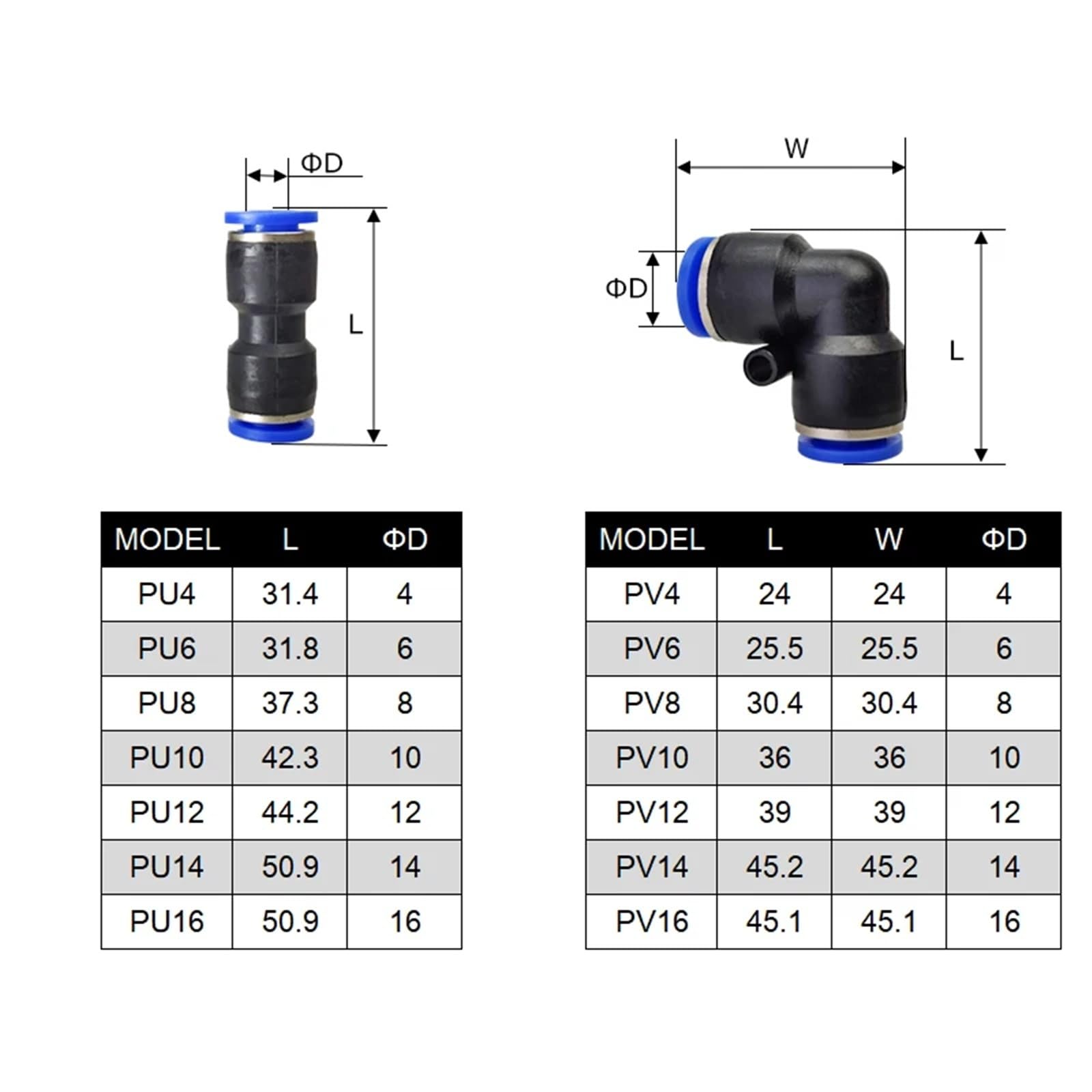 Conectores neumáticos PU PY PV PE PK LSA, conectores rápidos for mangueras y tubos, de plástico, 4 mm/6 mm/8 mm, 10 unidades(HVFF (10PCS A LOT),Use 4mm hose)