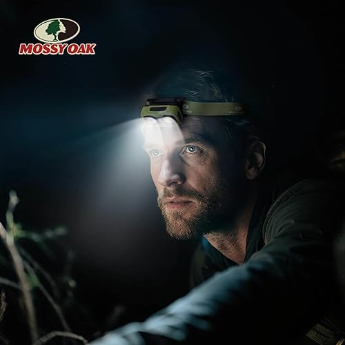 Miniatura 2 de Mossy Oak Linterna frontal recargable de 600 lúmenes, faro LED ligero con luz blanca y roja, lámpara frontal impermeable con banda antideslizante,