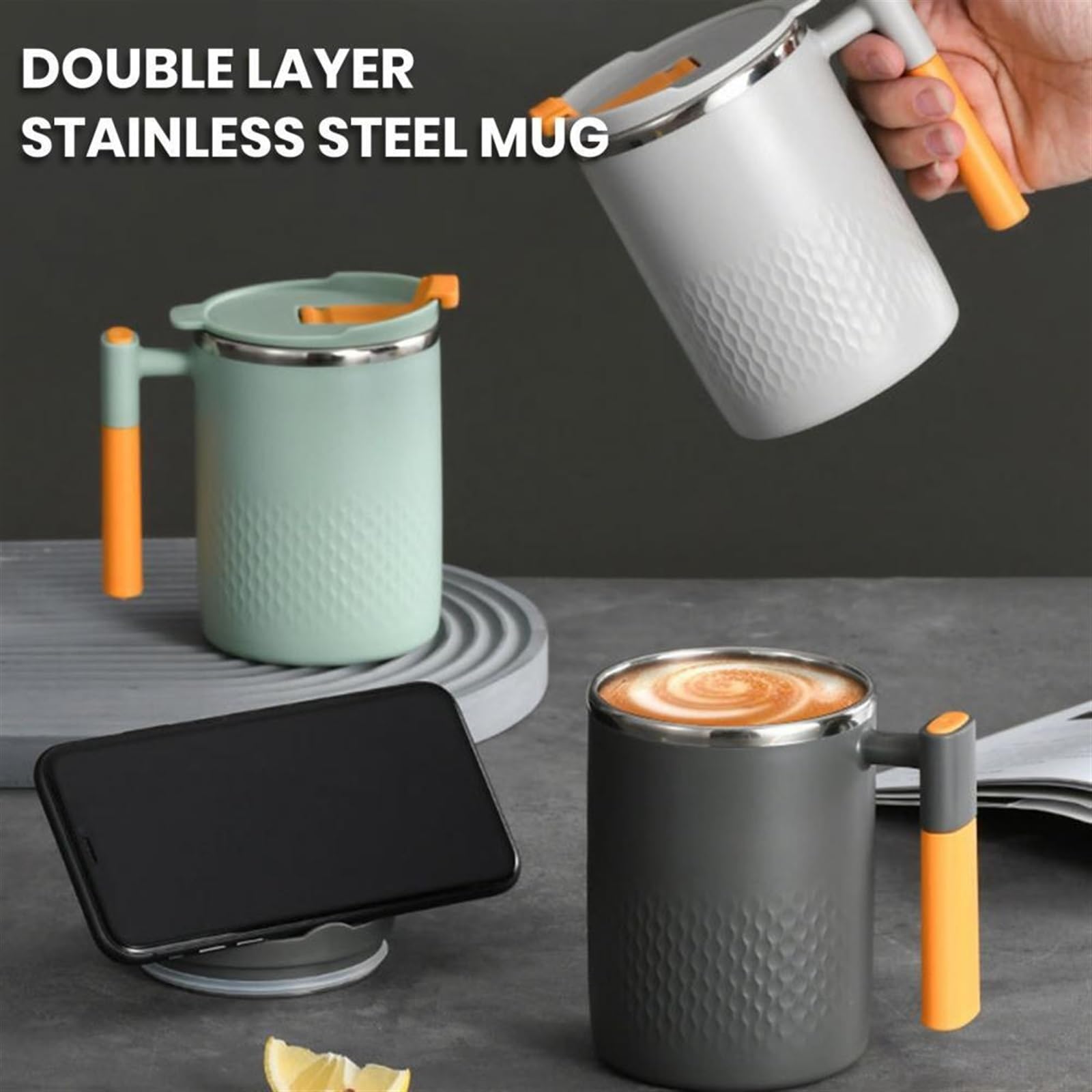 Becher Tassen 450 ml Kaffeetasse auslaufsicheres Fassungsvermögen Wärmedämmung Edelstahl Wassertrinkbecher mit Deckel Haushaltsbedarf Kaffeebecher (Color : 1)