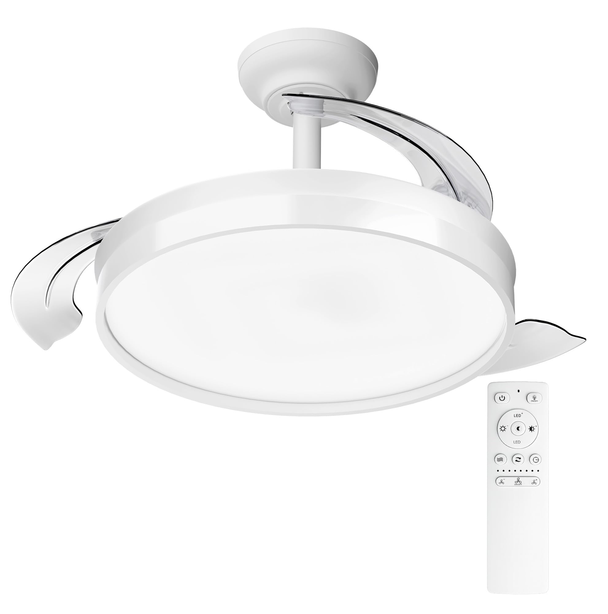 Ventilador de Techo LED Silencioso con Control Remoto,72W Luz Regulable, 6 Velocidades, Temporizador (Blanco)