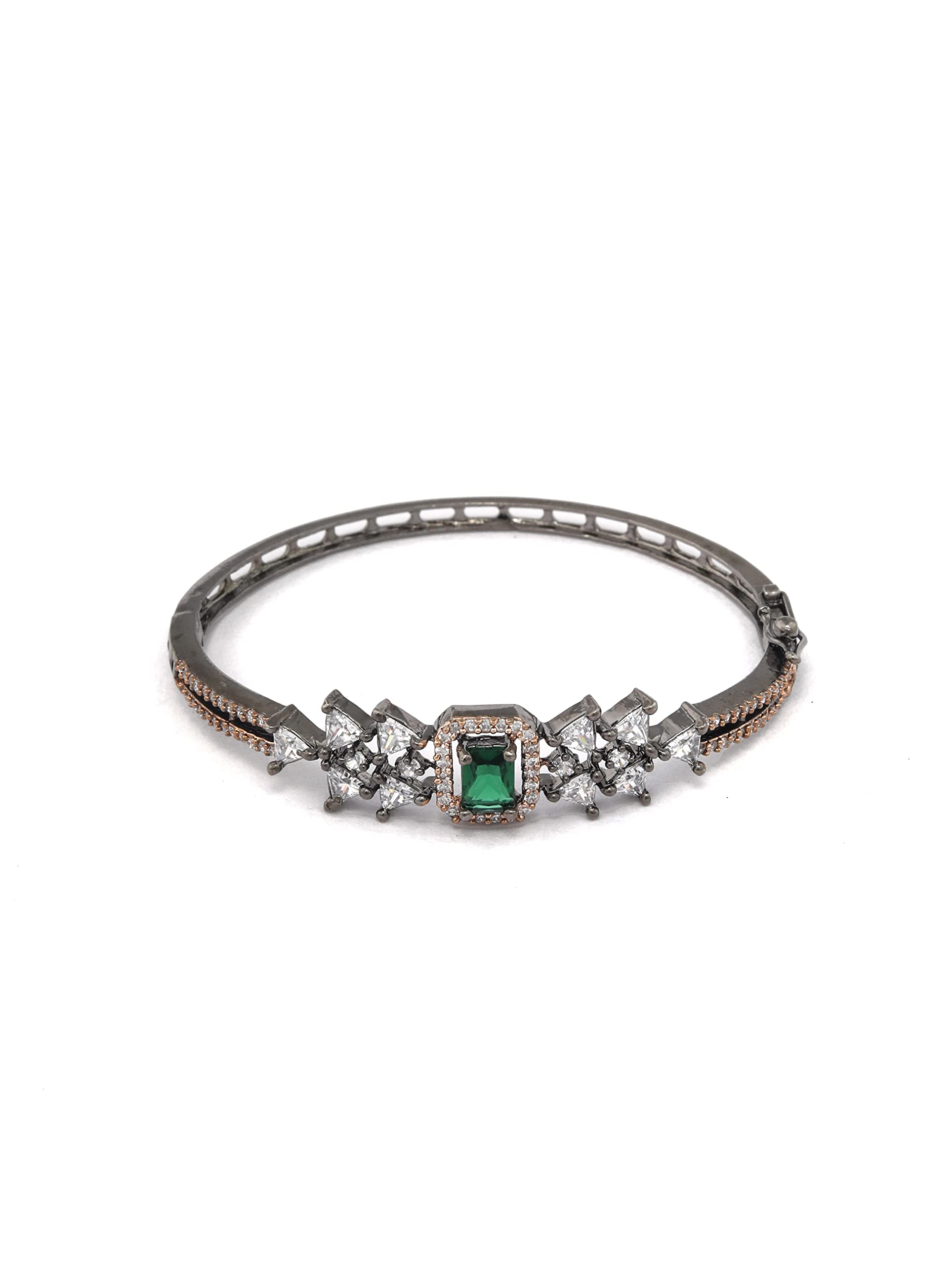 Priyaasi Green Stone American Diamond/AD Bracelet for Women | Fashionable & Elegant | Geometric Block & Triangular Design | Gunmetal-Plated | Bangle Style Girls Bracelet | Interlock Closure | Onesize - 2.6 (B09NJM6CL6) Amazon Price History, Amazon Price Tracker