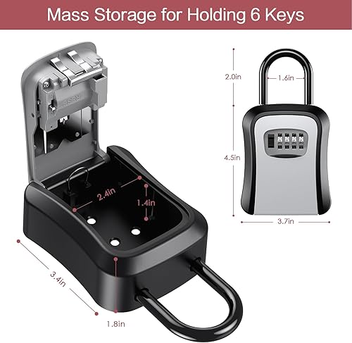 Miniatura 6 de LOFICOPER Caja de bloqueo de llave para exterior, caja de seguridad para llaves de montaje en pared, caja de almacenamiento de llaves con grillete