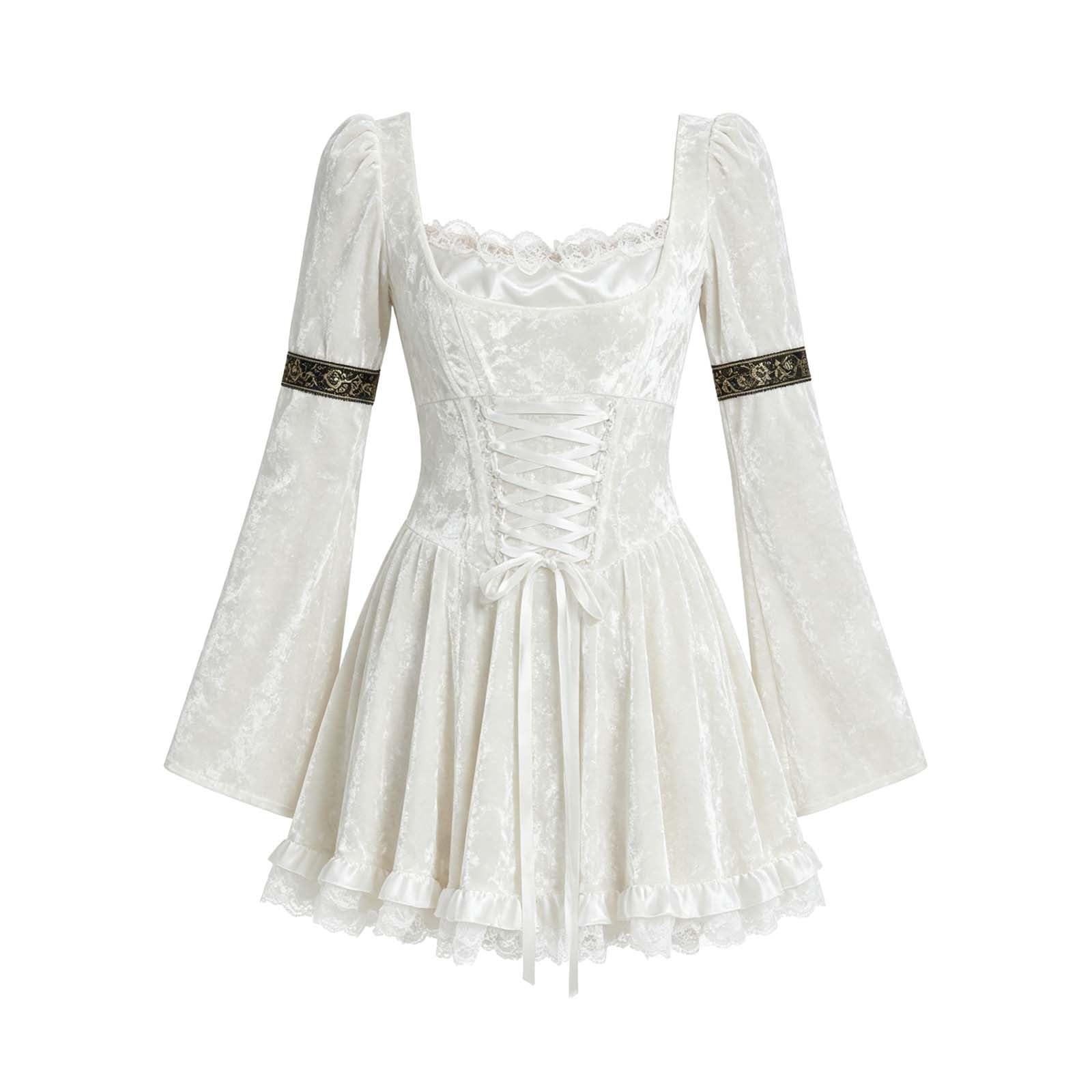 Damen Trachtenkleid Dirndlkleid Midi mit Dirndlschürze Trachtenmode Oktoberfest Outfit mittelalterliches Kleid Korsett für Clubnacht Party Auftritt Halloween Carnaval