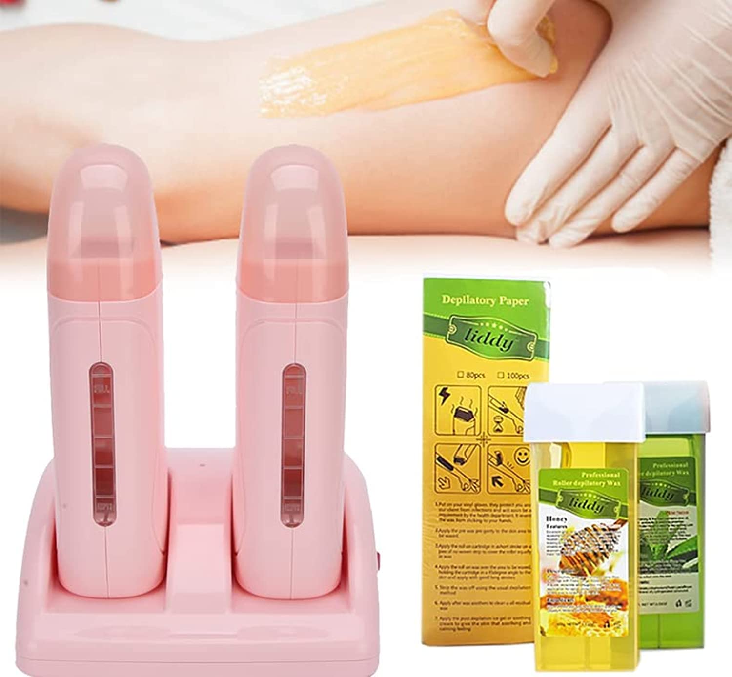 SEEMIE Professional Handheld Depilatory Wax Hair Removal Machine Portable Epilator Roll on Depilatory Heater Mini Wax Heater Wax-melt Tool (2 sets)