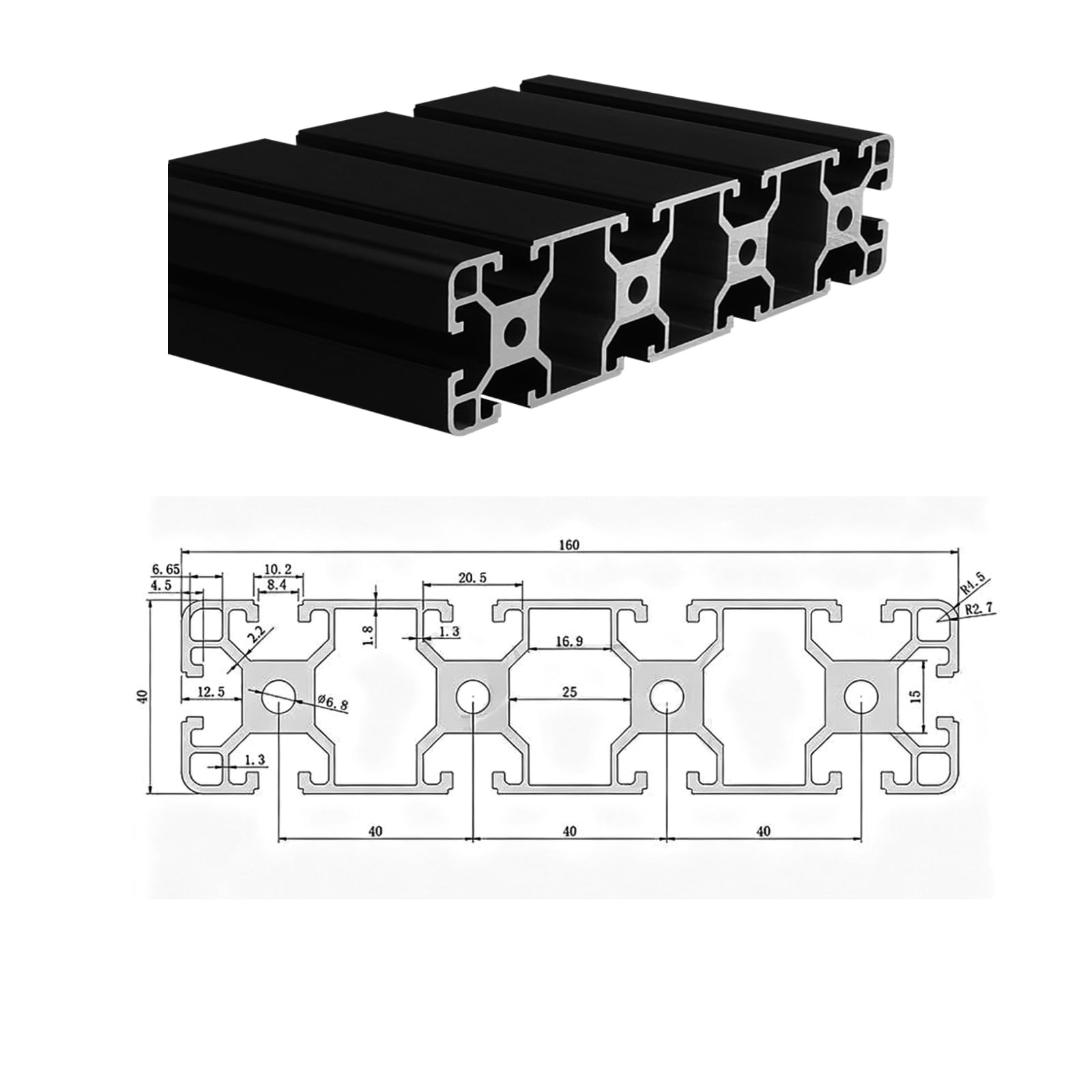 Profil aluminiowy 40160 profil aluminiowy 620 mm typ T czarny profil aluminiowy 40 x 160 europejski standard anodowana szyna liniowa wytłaczana, 2 sztuki, do drukarek 3D DIY i CNC