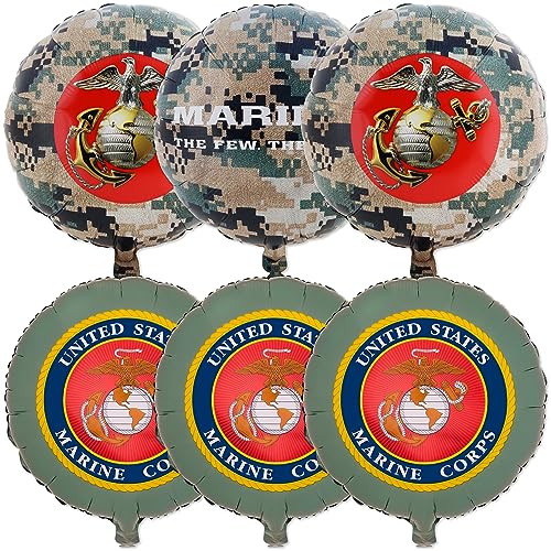Image of Havercamp Officially Licensed US Marine Corps Mylar Balloons 6 Pack Camo & Seal Party Decorations for Marine Corps Birthday (by Havercamp)