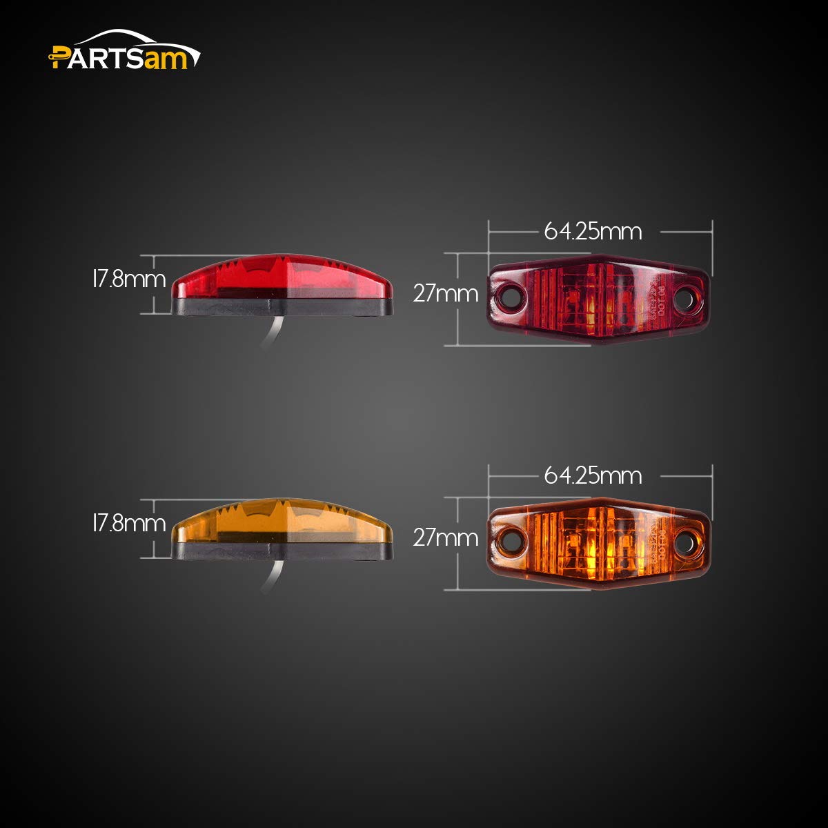 2,5 pulgadas ámbar rojo remolque marcador lateral Luces