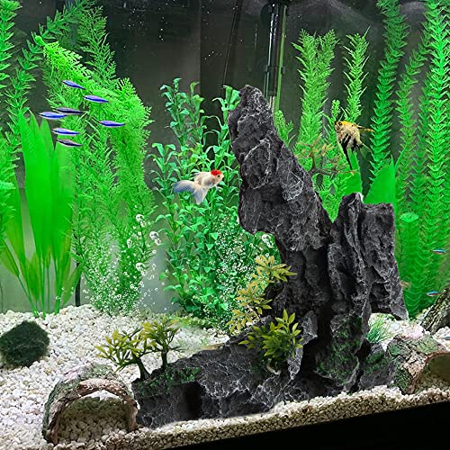 Image of Saim Large Aquarium Mountain View Stone Ornament, Resin Rockery Fish Hiding Cave Aquarium Decoration for Amano Shrimp Cichlid to Play,Hide and Rest Fish Tank Landscape Decoration