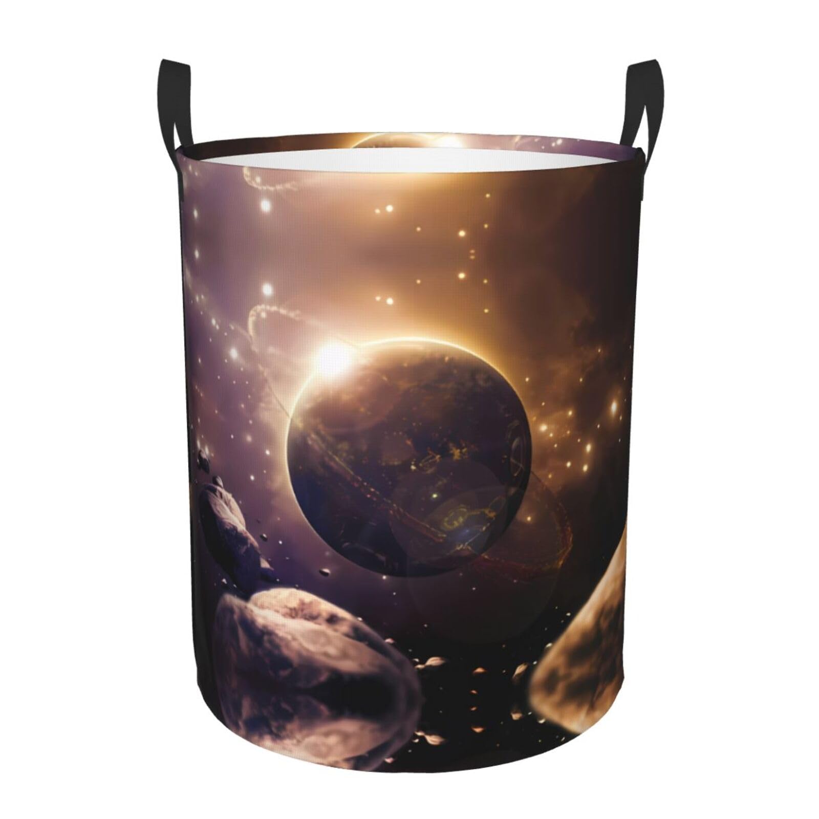 M Circular Hamper – Collapsible Cosmic Shining Planet Print Laundry Basket