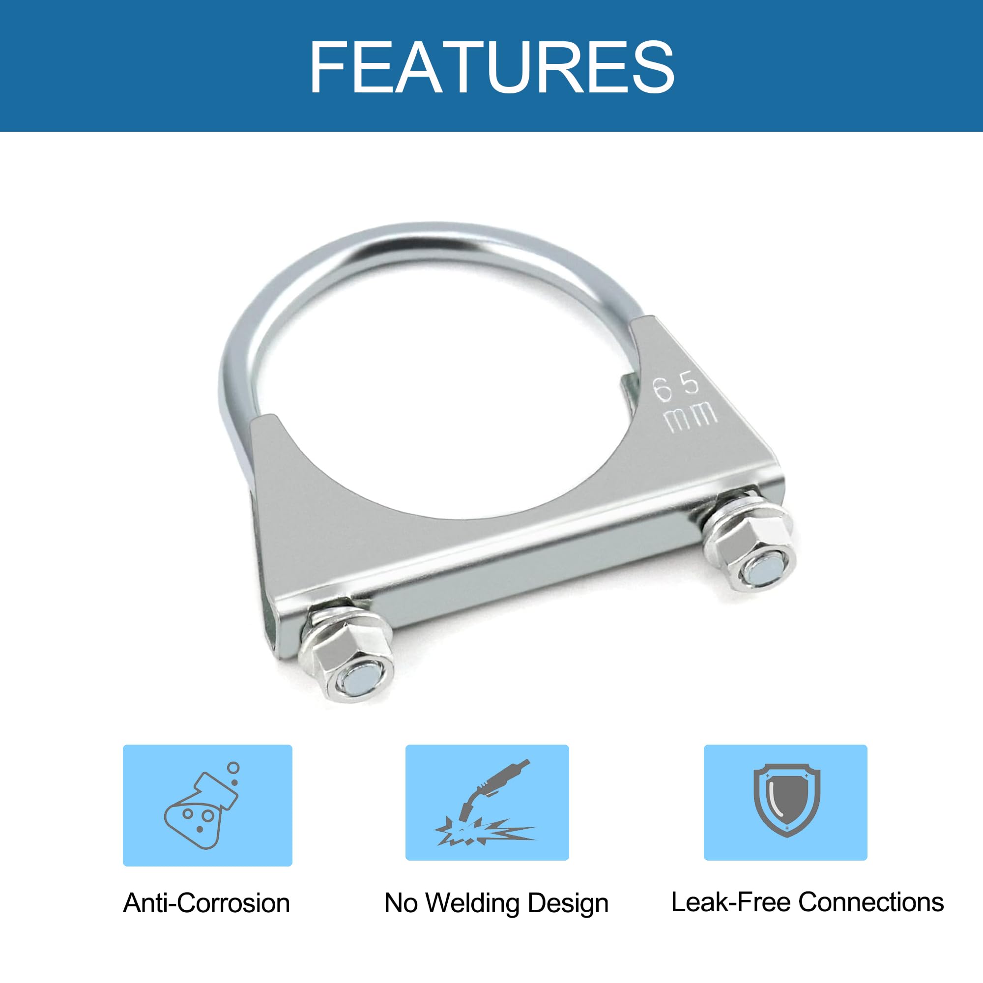 Colliers De Serrage Pour Pot D'échappement - 2 Pièces Acier Inoxydable 304 - Diamètre Réglable 63-67 Mm - Universel Moto, Voiture, Utilitaire - 8