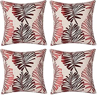 GUOIOOI Pack of 4 Decorative Throw Pillow Covers, Embroidery Cotton and Linen Square Modern Cushion Cover for Couch Sofa Bed Girls Room, 18 X 18 Inch (Color : Brown)