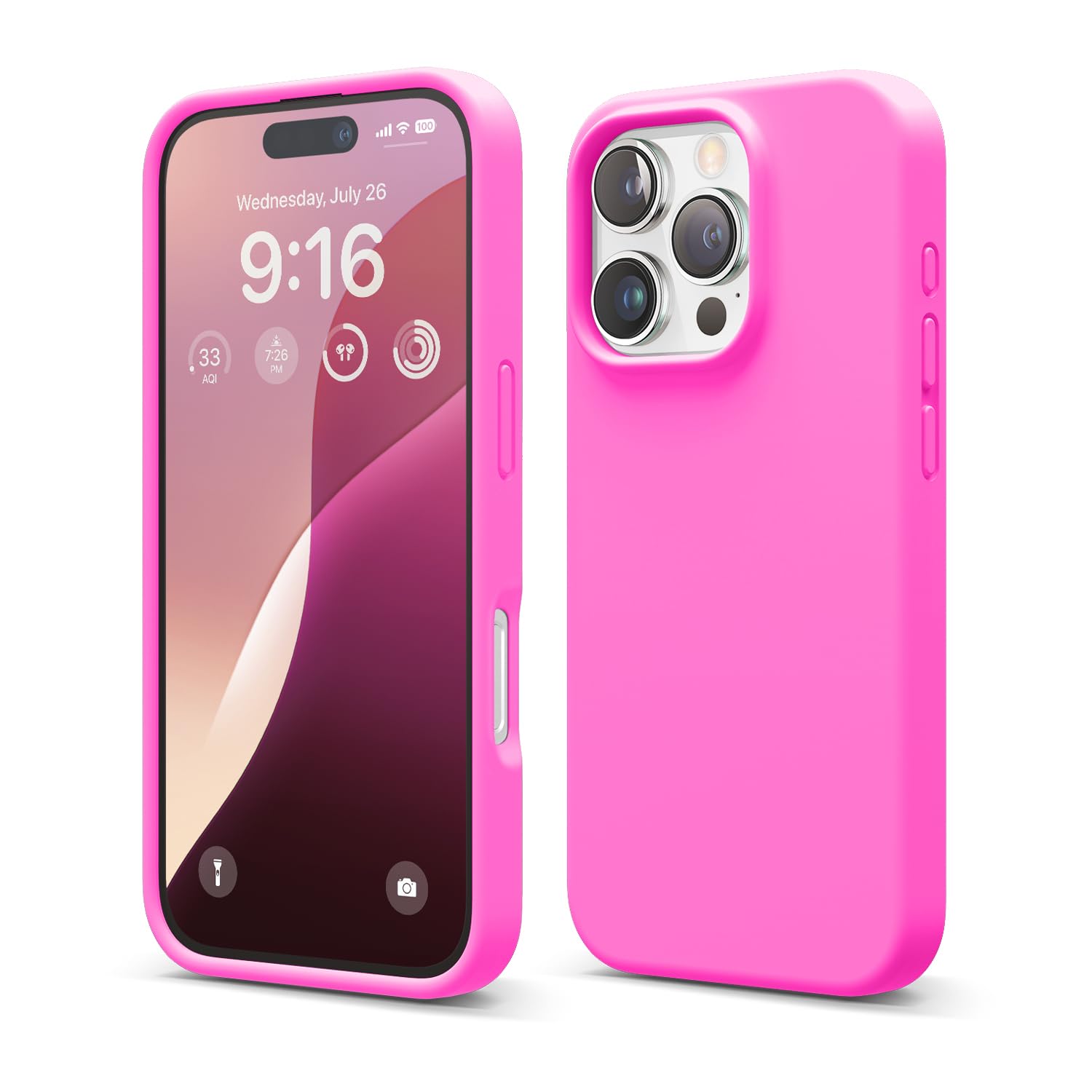 elago Compatibile con iPhone 16 Pro Cover, Cover in Silicone Liquido Premium, Cover Protettiva Completa, Antiurto, Cover Sottile, Fodera in Microfibra Antigraffio (Rosa Vivo)