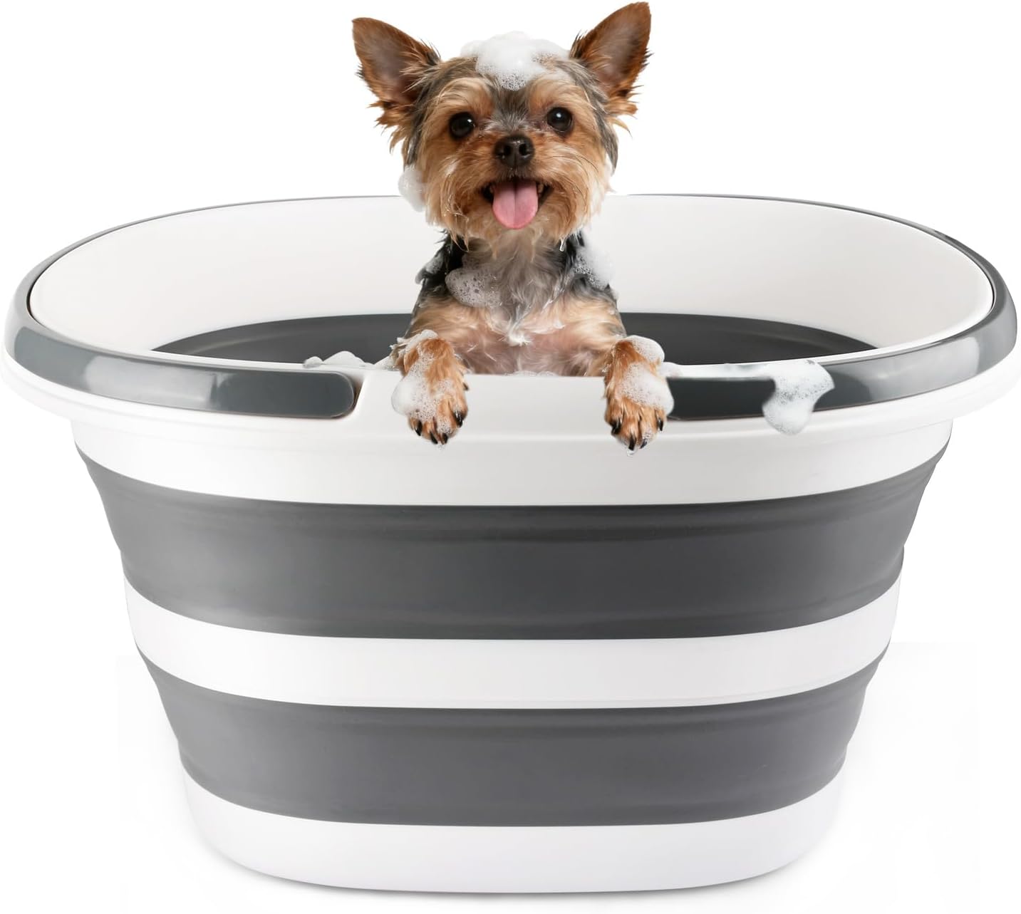 28L Large Collapsible Mop Bucket with Handle for Cleaning, Silicone Portable Pet Bathtub for Puppy Small Dogs Cats, Foldable Laundry Basket Hamper Clothes Storage Bin Space Saving Design for RV