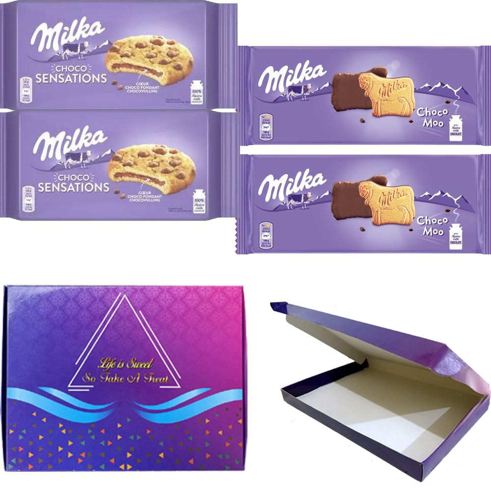Milka 02 x Cookie Sensations Choco inside 156g, 02 x Choco Moo 120g - 04 Mixed Bars with VIMIX Gift Box