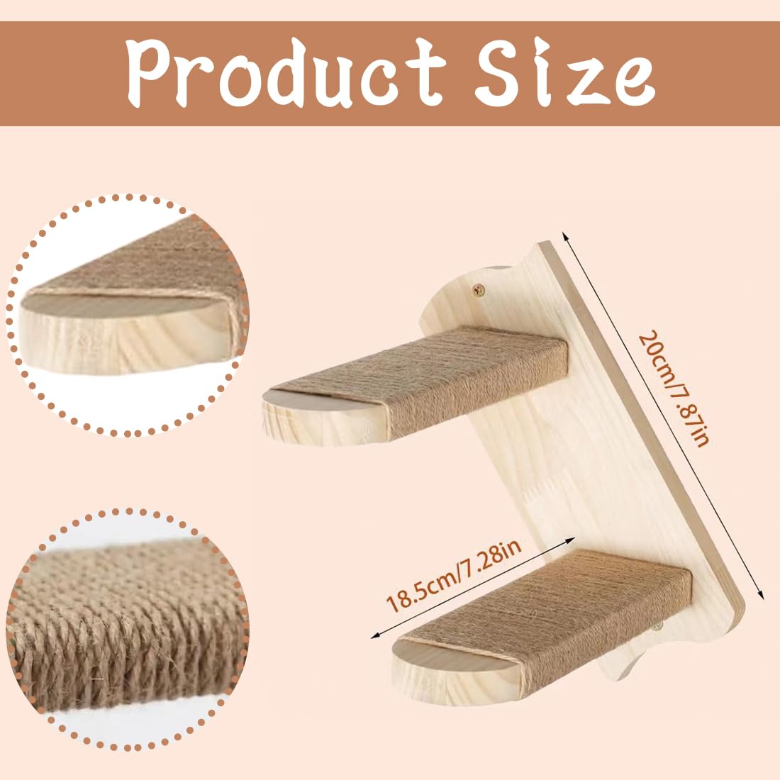 Katzentreppe 2 Stufen, Katzenleiter Mit Juteseil, Katzentreppe Wand, Katzenbretter Für Die Wand, Katzen Treppe, Katzentreppe Kletterwand Katzen Für Katze Klettern Spielen, Natürliche Holzfarbe