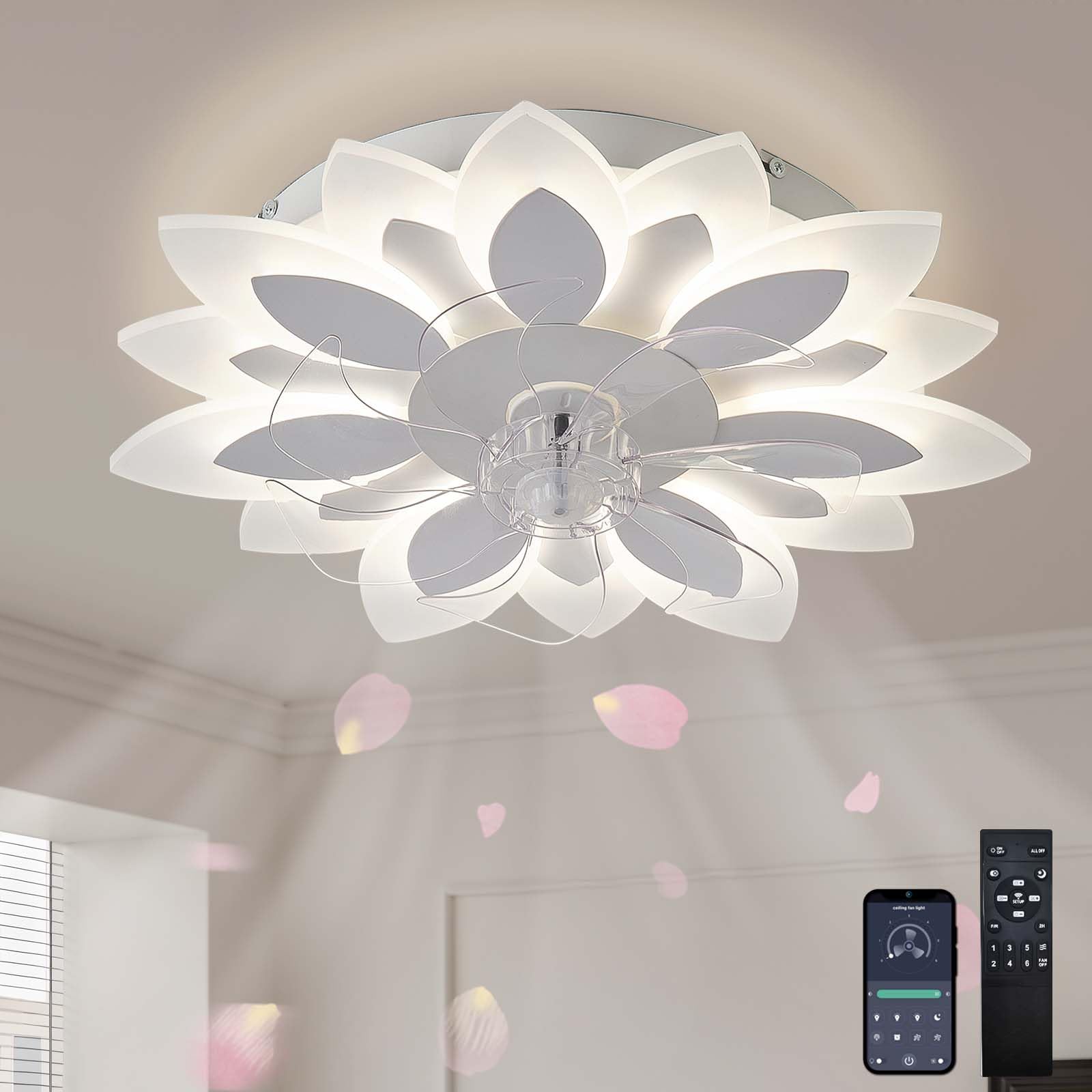 HXYSXHJUO Quiet Ceiling Fans with Lights and Remote, Timer ，Ceiling Lamps, Reversible DC Motor，6 Speeds，for Bedroom,Living Room