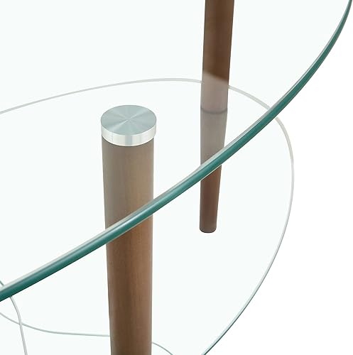 Miniatura 5 de Meihua Mesa de centro ovalada de vidrio para sala de estar, mesa de centro transparente con patas de madera, mesa decorativa moderna para oficina en