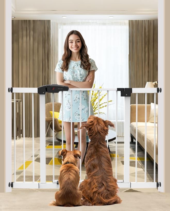 Cancelletto per Cani Extra Alto (90 cm) ed Estensibile (76-121 cm) per Scale e Porte | Cancelletto di Sicurezza Montato a Pressione | Chiusura Automatica Doppia