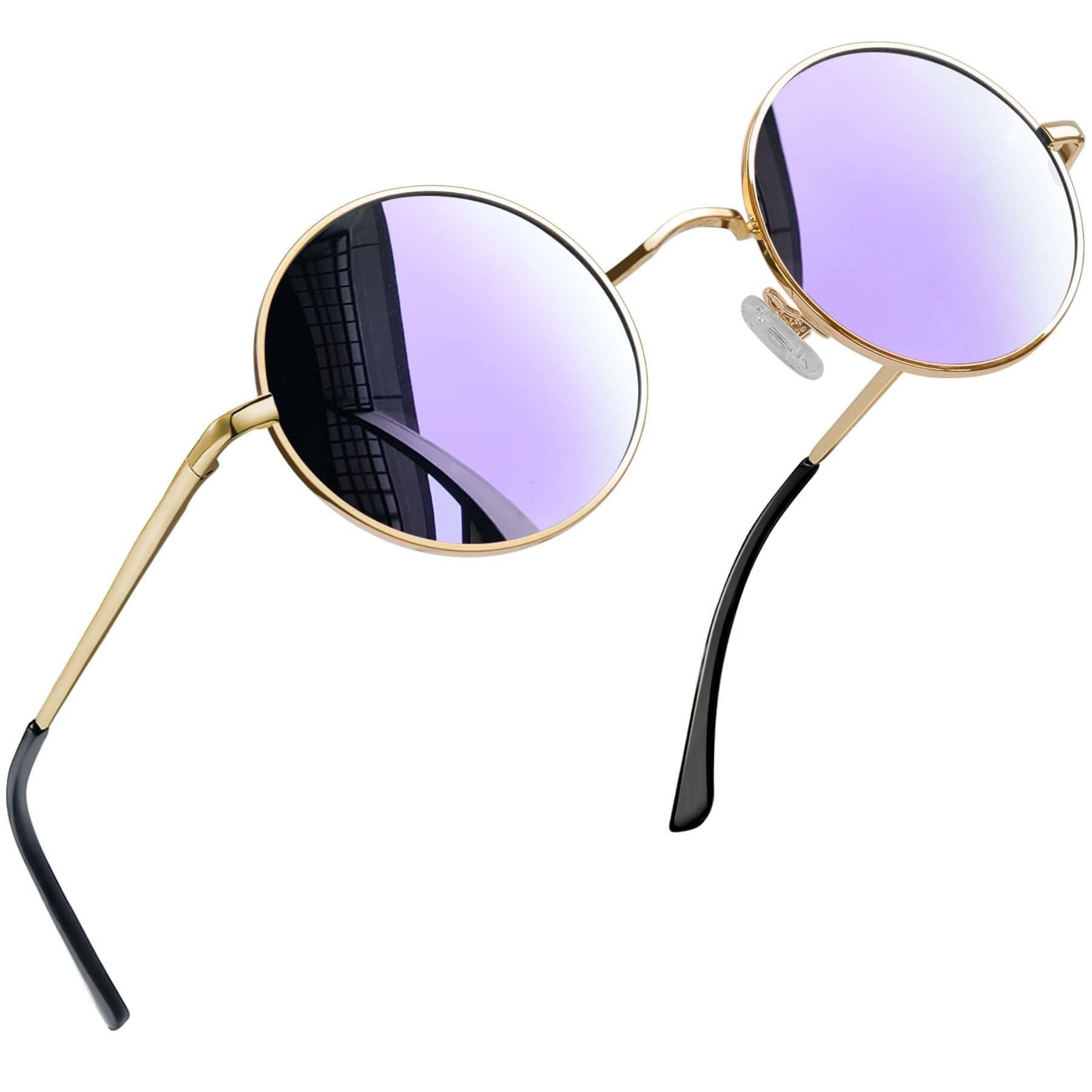 Joopin Retro Sonnenbrille Herren Runde Lila Polarisierte Damen Sonnenbrille Verspiegelt Klassische Hippie Brille UV400 mit Metallrahmen (Gold Violett Verspiegelt)