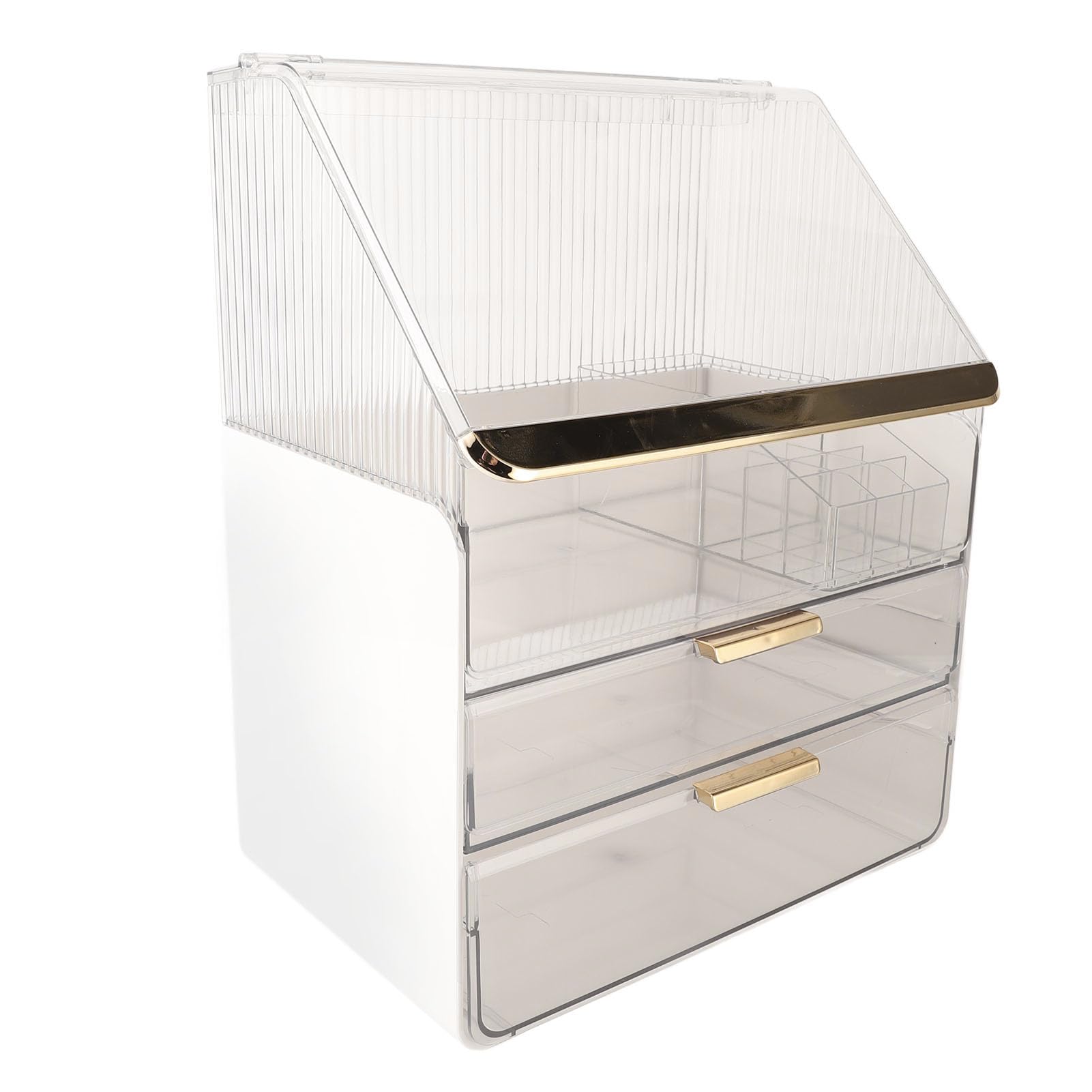 Organizador de cosméticos para botellas grandes, diseño espacioso, transparente, almacenamiento multicapa, caja de maquillaje moderna