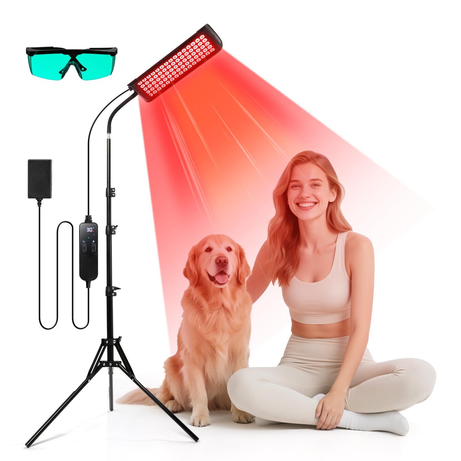 Red Light Therapy for Face and Body, GMOWNW Infrared Light Therapy Lamp with Stand, 660nm Red Light and 850nm Near Infrared Light Therapy Device for Face Knee Body, Skin Care at Home
