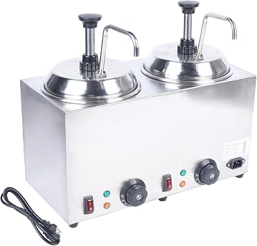 Cheese Dispenser with 2 Pumps 2 x 2L Electric Nacho Cheese Sauce Warmer 30-110C Hot Fudge Warmer Dispenser 1600W Jam Heat Preservation Machine