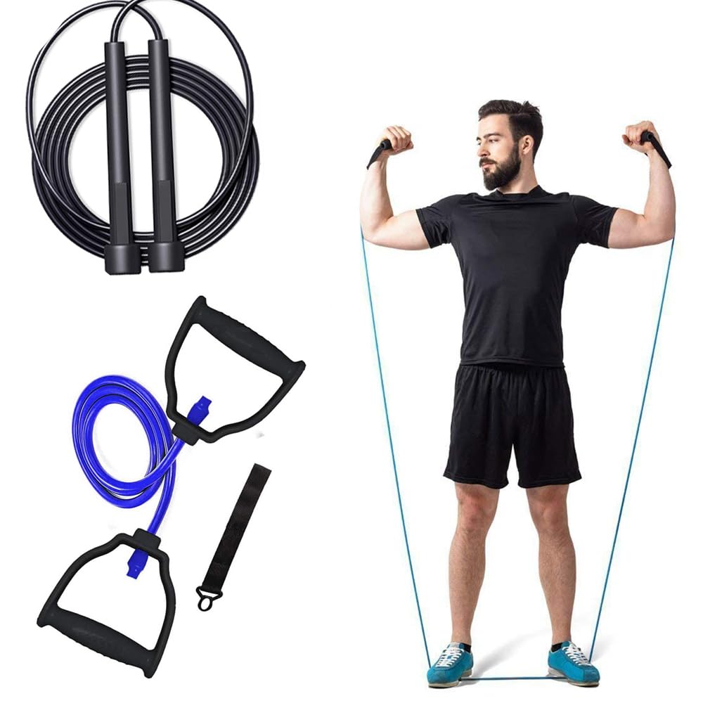 Resistance Tube & Skipping Rope Pull Rope Exercise Band for Stretching, Workout, Home Gym and Toning with Grip D Shaped Foam Handles for Men and Women (B0CY2D16NC) Amazon Price History, Amazon Price Tracker