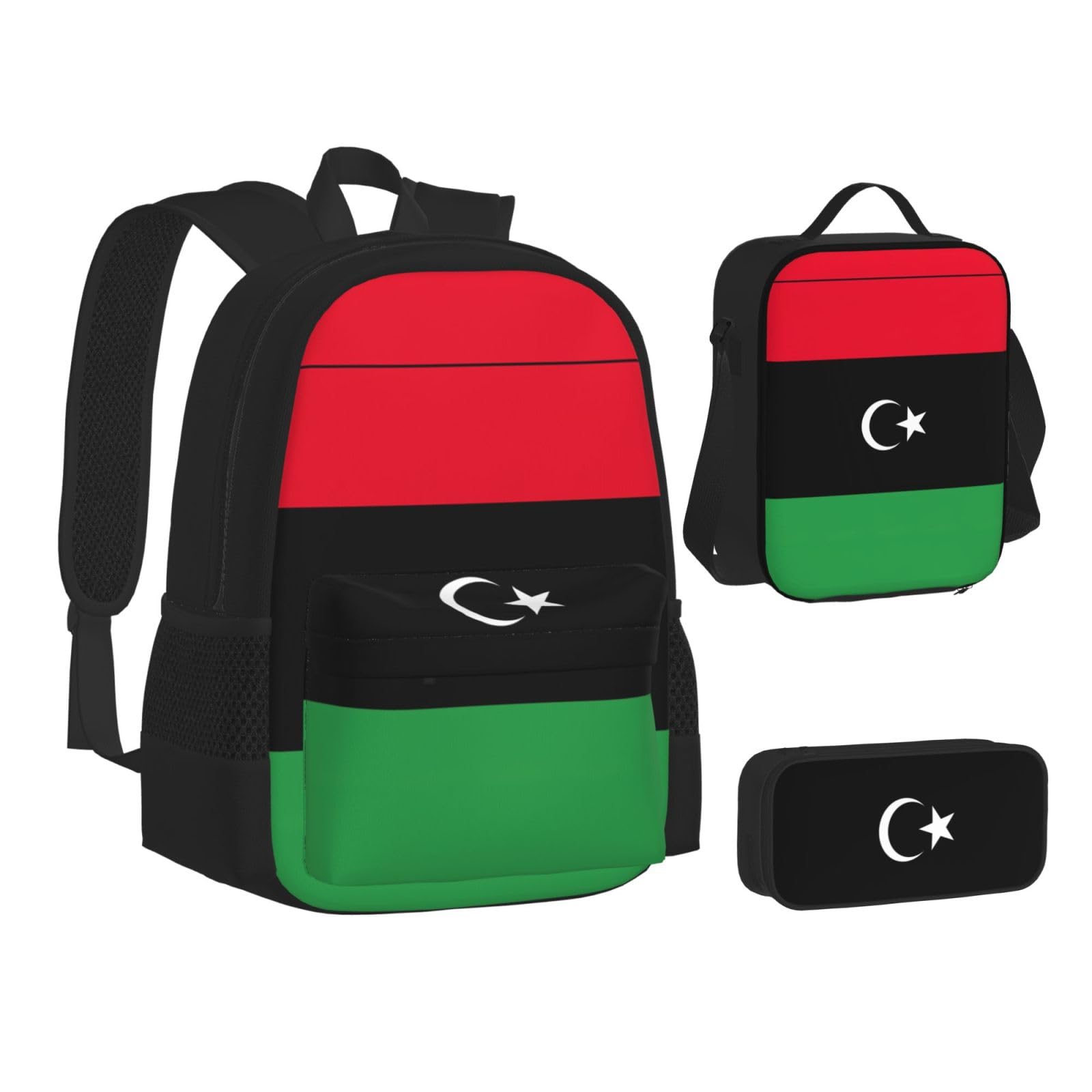 YHBLYKXP Libyan flag Backpack 3-Piece Casual Backpack Set (Backpack + Waist Bag + Small Pouch), Unisex Daypack