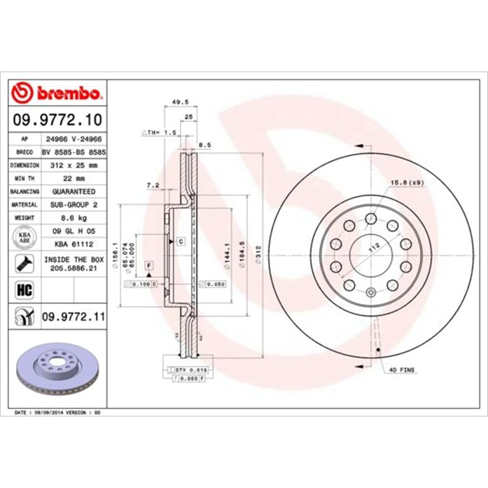 brembo Bremsscheiben + Beläge vorne + hinten | 09.9772.11 + P85075 + 08.A202.11 + P85109 passend für Passat 3C B6 B7 CC