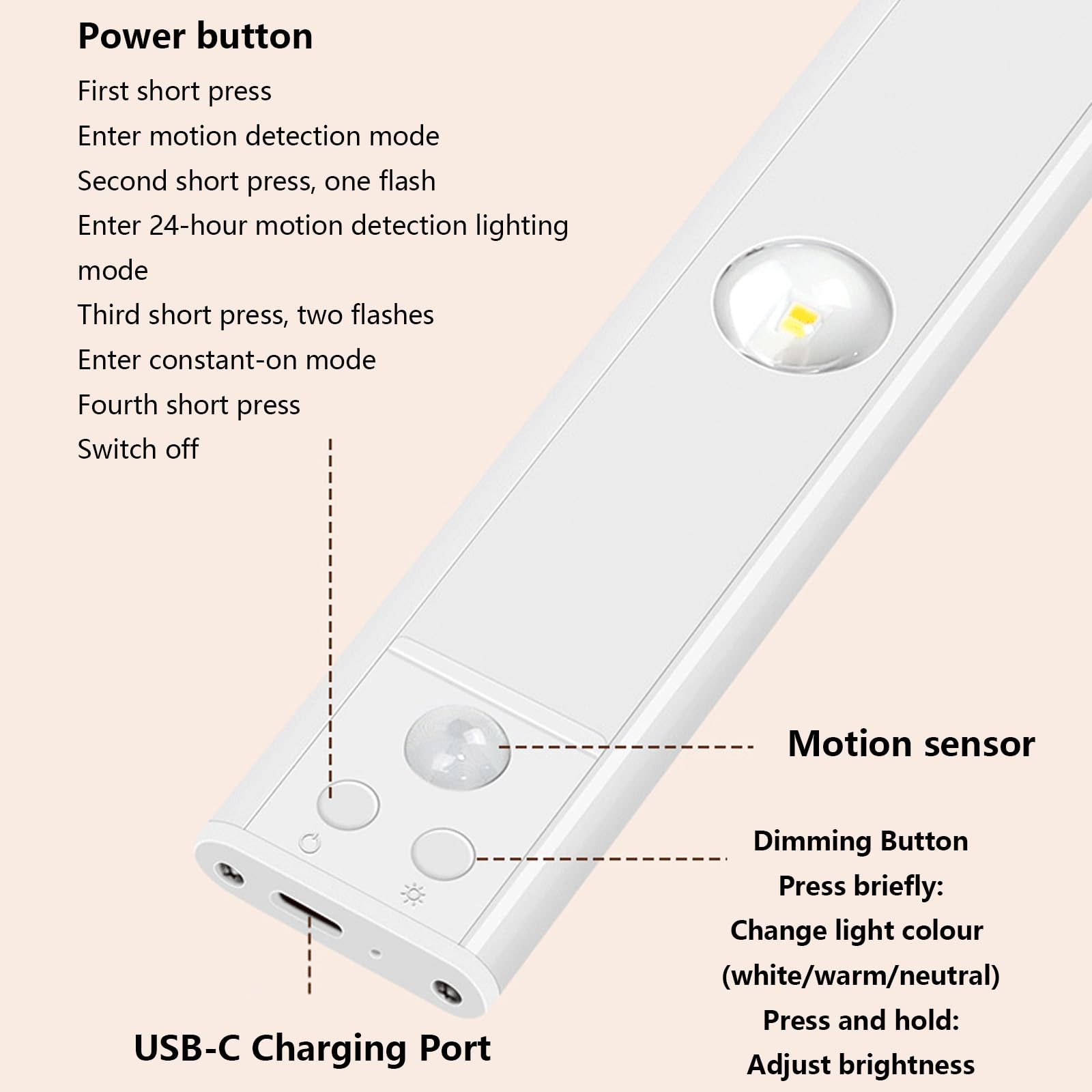 Armario LED Apliques de Pared con Sensor Movimiento Lámpara de Pared Regulable 2700K/4500K/6500K Iluminación de Pared USB Recargable para Gabinete Escaparate Escaleras (Blanco,80cm)
