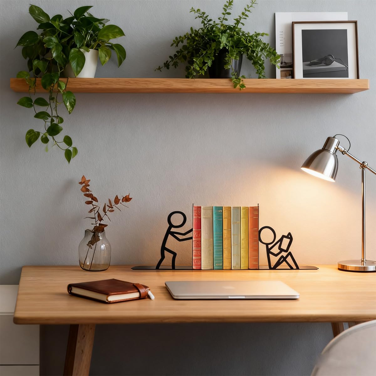 2 sujetalibros Decorativos de Metal – Lindo rincón de Lectura para Escritorio y estantería, Regalo para los Amantes de los Libros