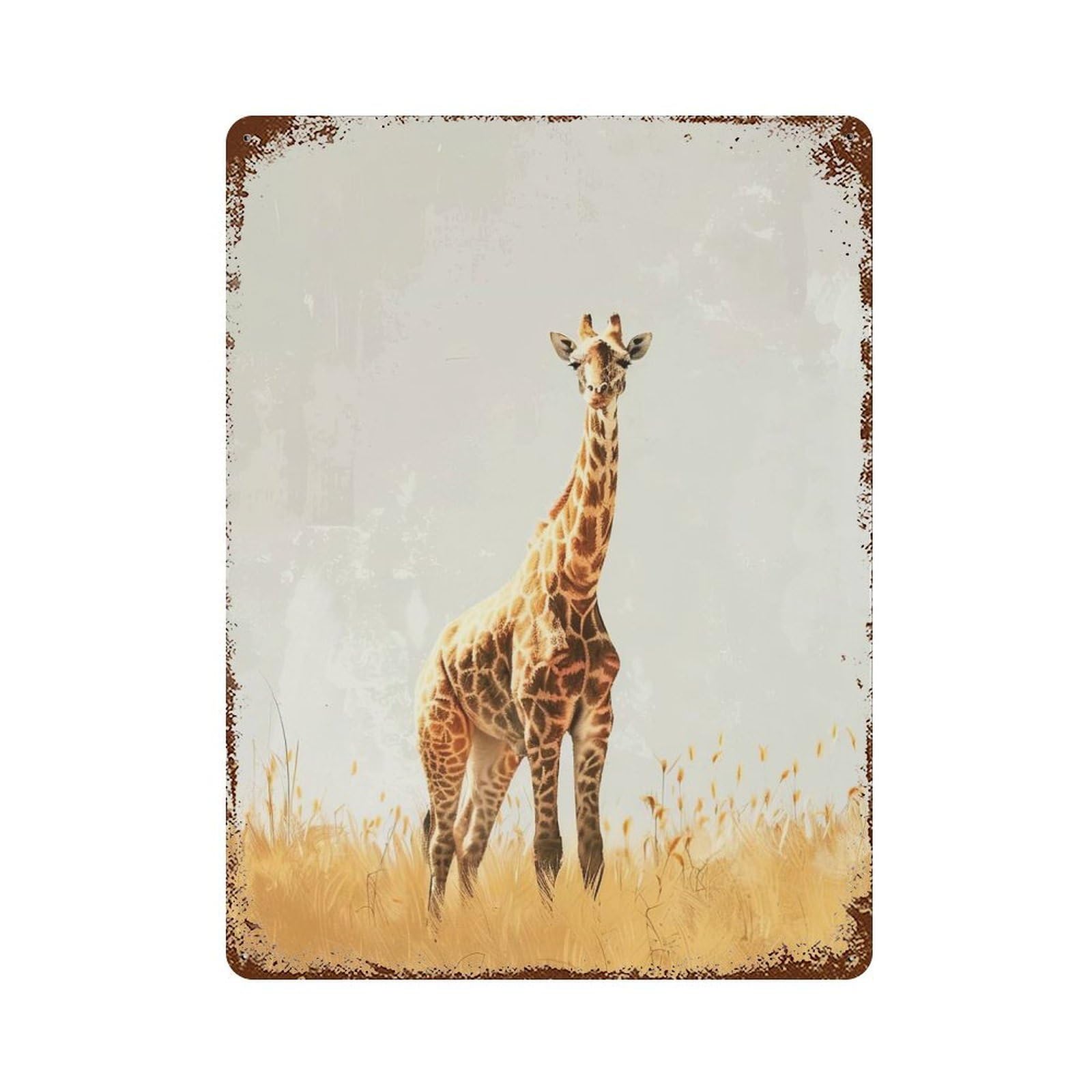 Garage Style Giraffe in Tall Grass Aged Metal Wall Plaque 15.7"x11.8", Farmhouse Wall Decor for Bar And Workshop