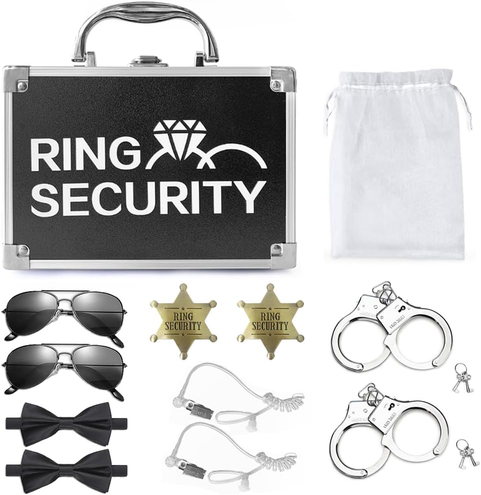 Ring Security Wedding Ring Bearer Gift Set- Kids Badge, Sunglasses, Security Earpiece, Ring Box Includes Everything Needs for Party Ceremomy