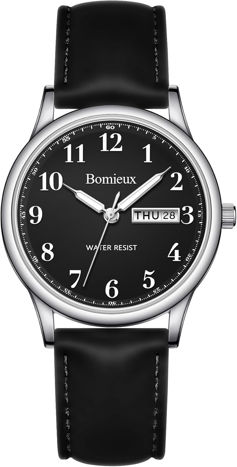 Watches for Men, Business Casual Mens Watch, Waterproof Quartz Watch with Leather Strap, Luminous Hands, Date & Day Display, Business Dress Watch – Best Gift for Men