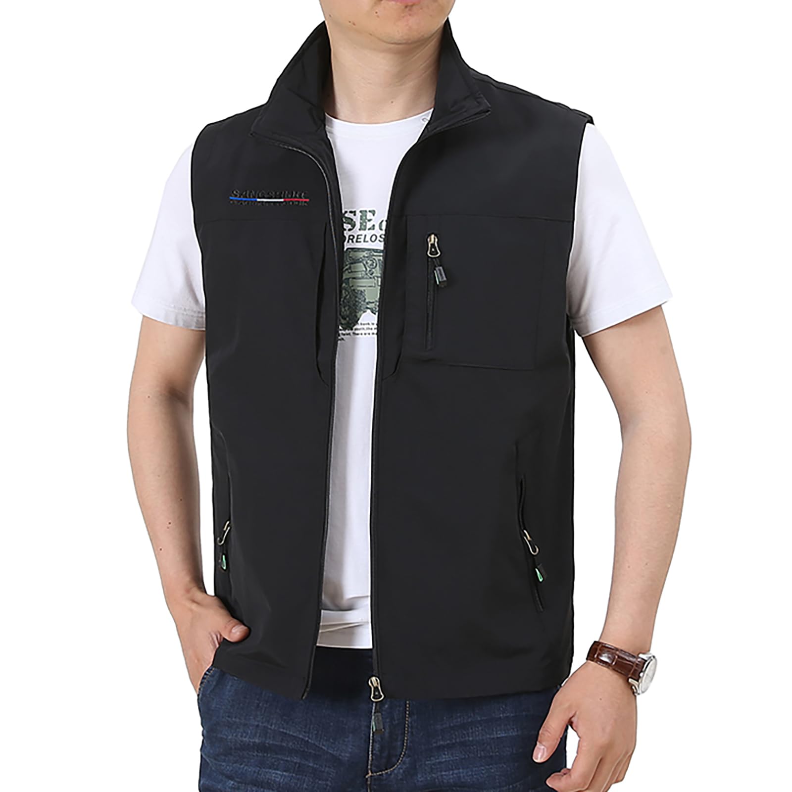 Manatsulife Men's Mesh Vest, Fishing Vest, Work Use, Multi-Pocket, Multi-Functional, Water Repellent, Breathable, Cameraman Vest, Fishing, Outdoor, Mountain Climbing, Stylish 1906 X-Large Black