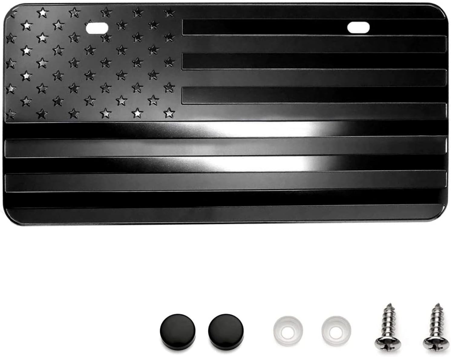 USA Black Flag Metal Stamped Embossed License Plate 2 Hole (12"x6", Black)