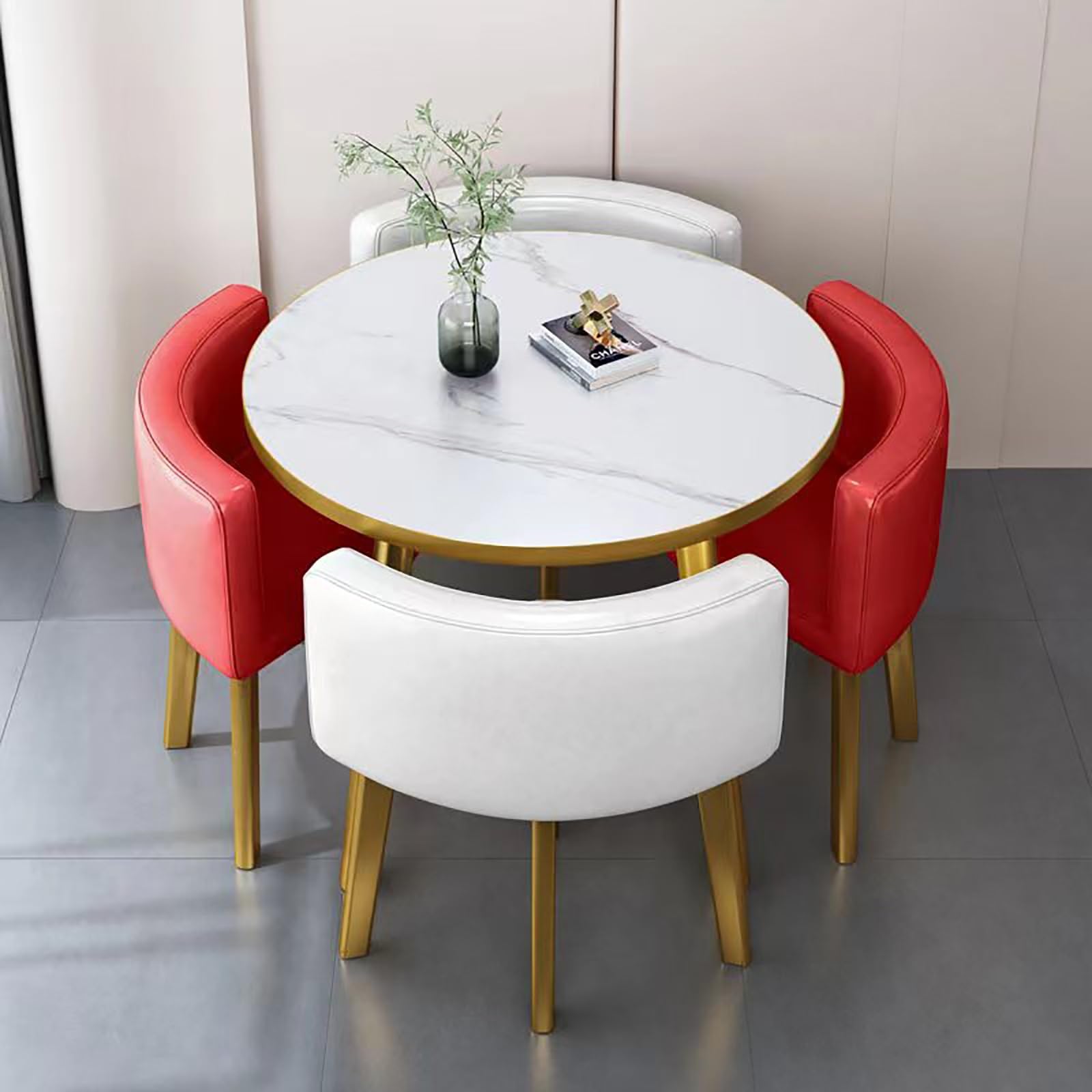 Round Dining Table Set for 4 with Marble Top and Chairs Office Reception Desk and Chair Set Suitable for Lounge Living Room Modern Furniture Dining Set,Double Spell-n-Circle-Cortex
