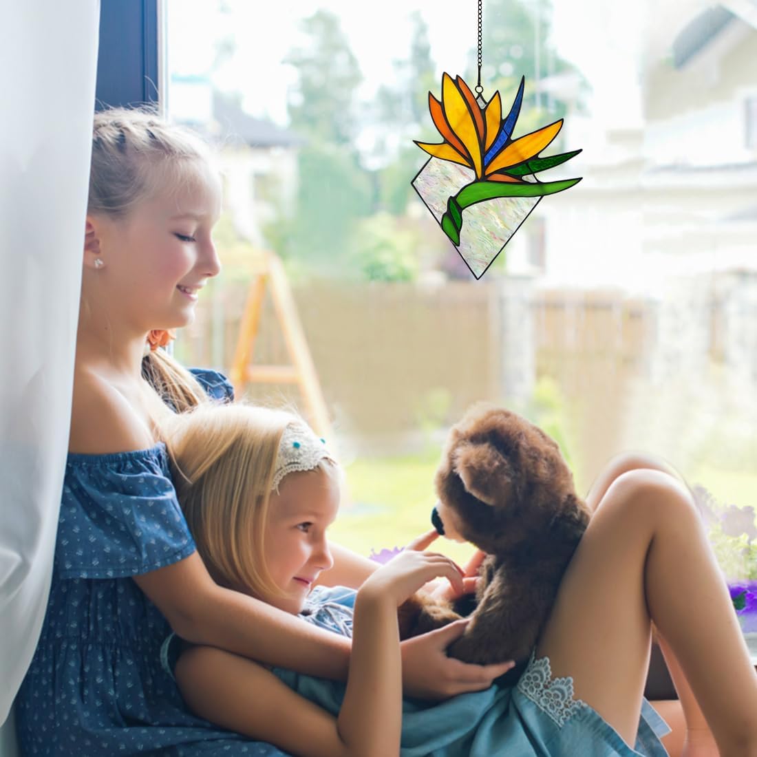 BOXCASA Bird of Paradise Flower Decor Stained Glass Window Hanging,Artificial Flowers Gift for Women Stained Glass Suncatcher,Bird of Paradise Flower Gift for Mom Aunt Sister Friends
