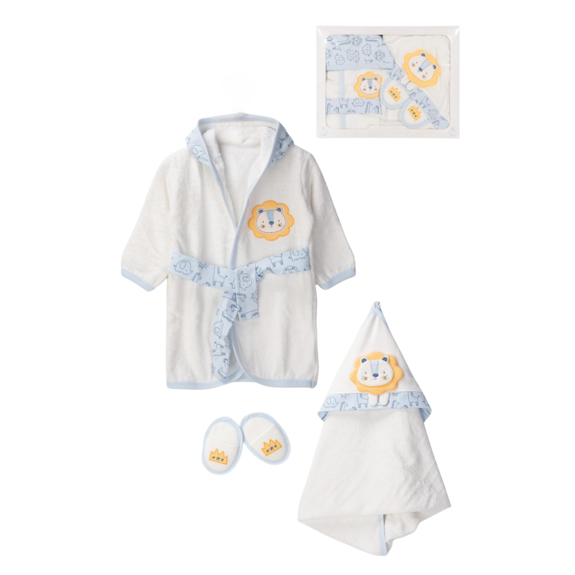 BEBELOP Kids and Baby Bathrobe Set 3 Pcs | Cotton Bathrobe, Towel and Slippers Set for 0-24 Months Baby and Child | Soft Babys Bathrobes for Boys and Girls