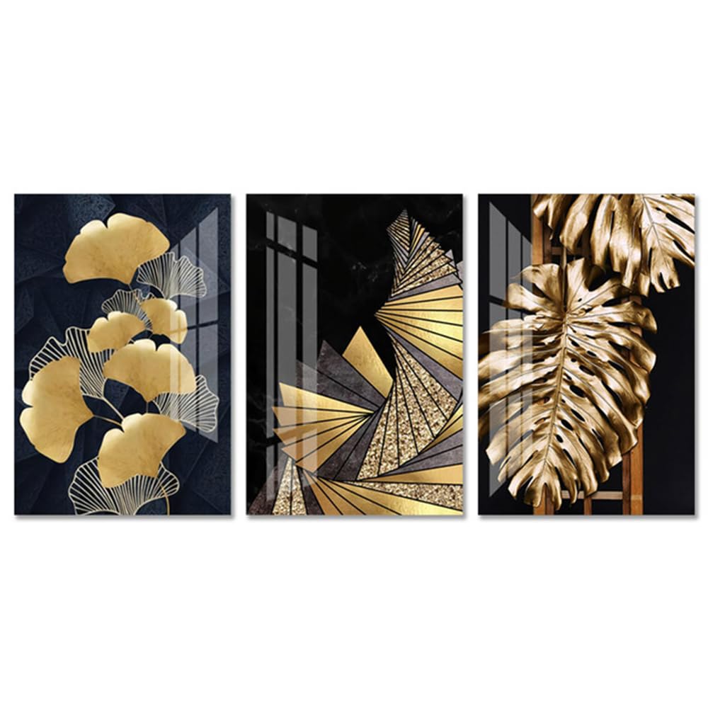 WBYZAC Botanical Posters-Nordic Leaf Posters Golden Decoration Abstract Canvas Prints Wall Art Painting for Living Room Bedroom Kitchen Modern Home Decor-60 * 80cm*3PCS (No Frame)