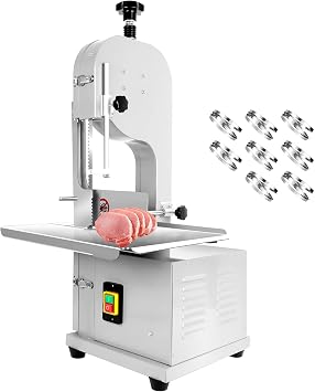1500W Electric Bone Saw Machine, Stainless Steel Meat Bone Cutter, 0.04-9.8 Inch Adjustable Cutting Thickness, Commercial Grade for Chicken Fish Trotter, with 8 Blades & Safety Lock, 15.3x19.3x36.2in