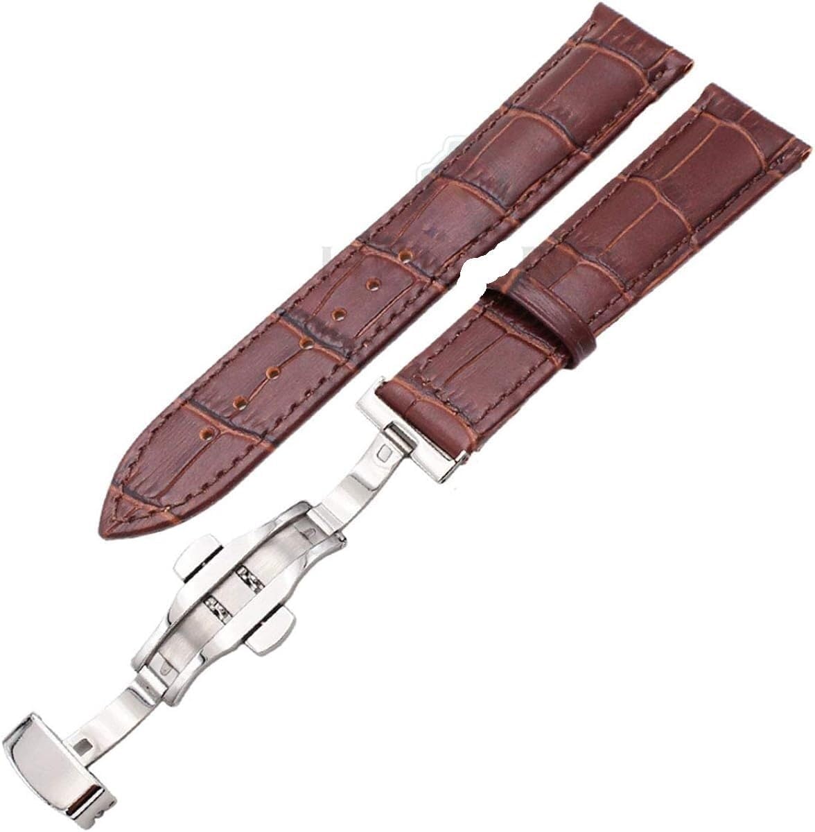 20mm 22mm Langlebige Uhrenarmbänder Gürtel Männer Frauen Leder Uhrenarmband Armband Faltschließe Zubehör, Braun, 22mm Roségold Verschluss