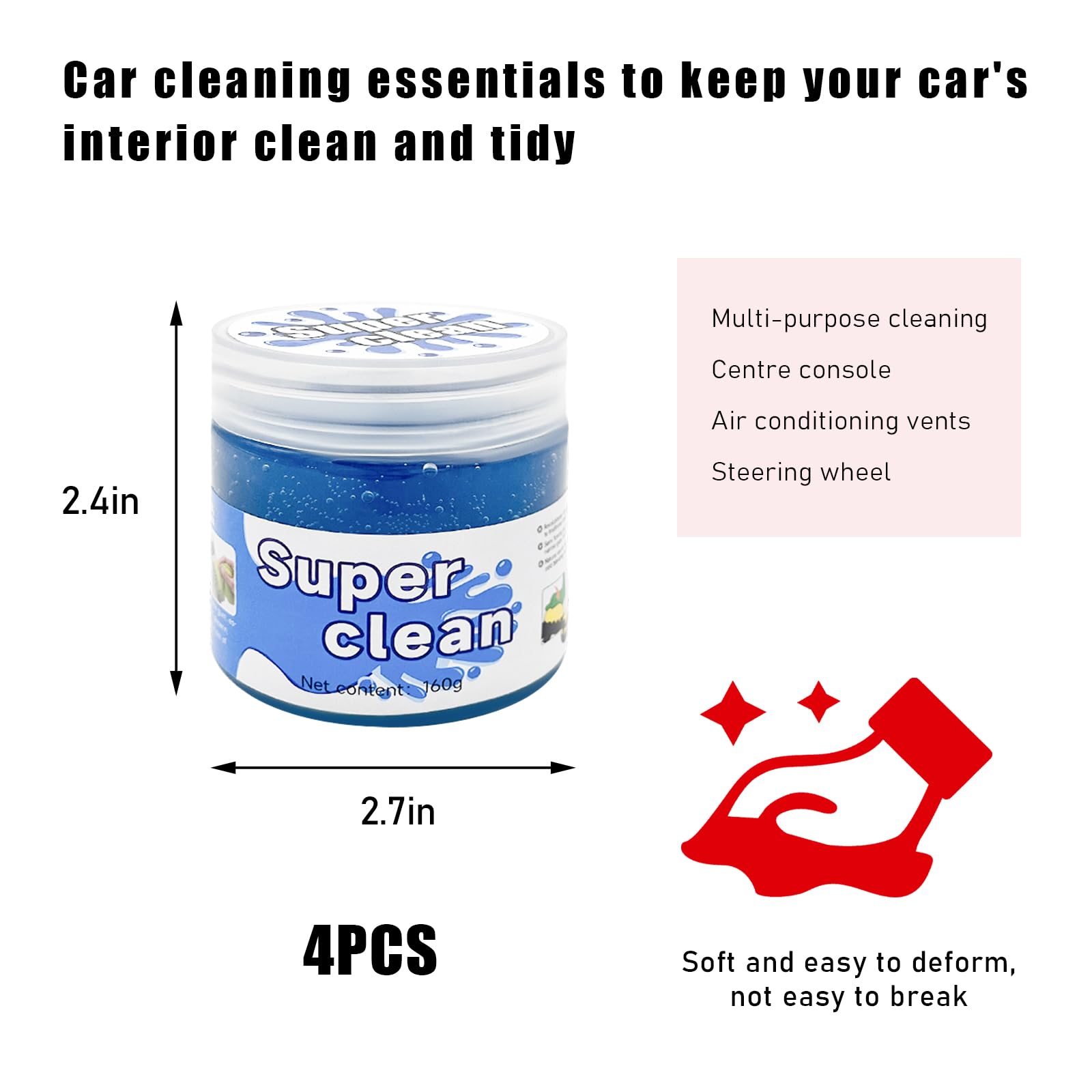 Sylvil 4 PCS Car Cleaning Gel, Auto Detailing Putty Gel Detail Mud Removal Tool Kit, Interior Crevice Cleaner Slime for Air Vent Keyboard Dashboard Dust, Universal Car Accessories (Blue)