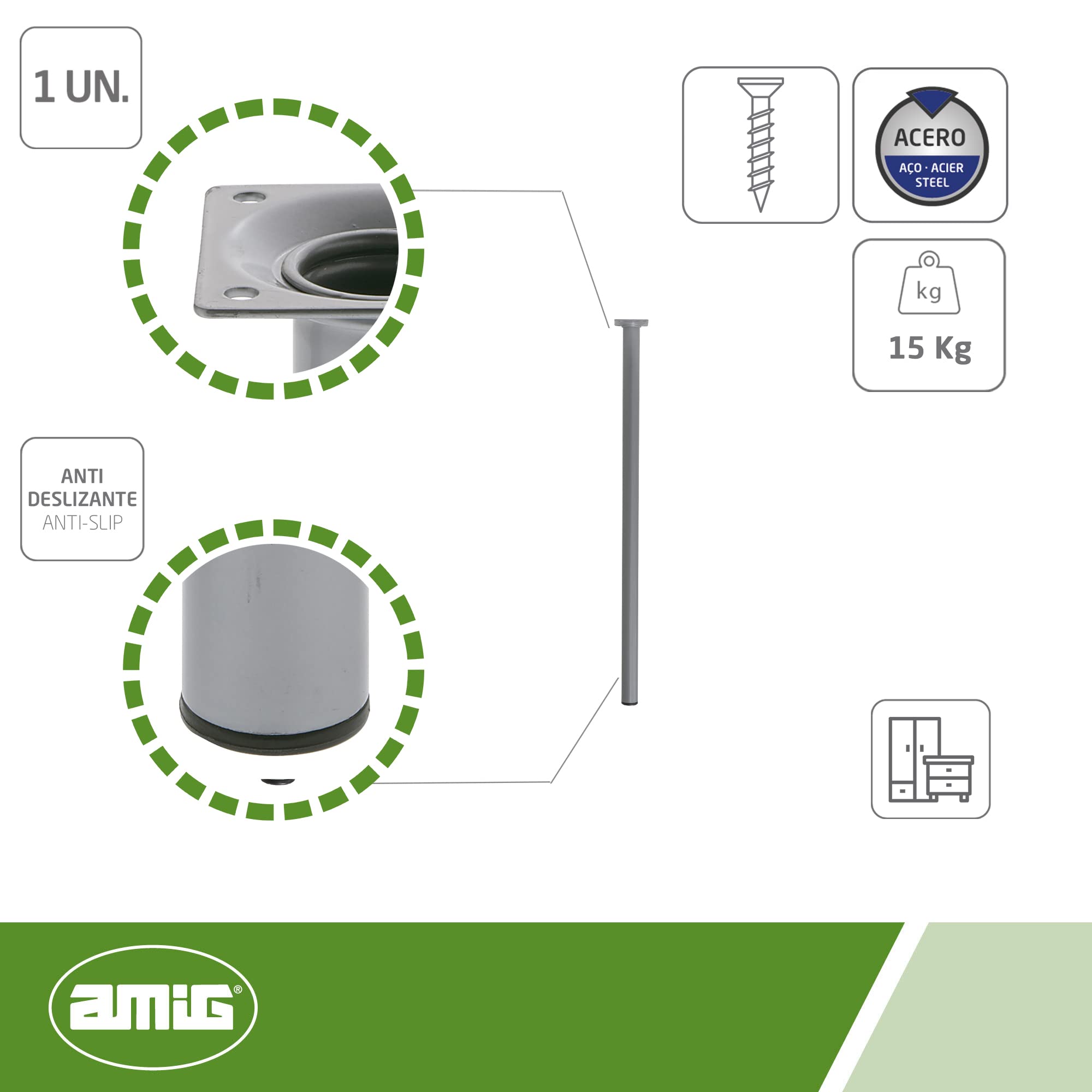 Amig - Round Furniture Leg, Multicoloured, diameter 30 x 700 mm - Image 3