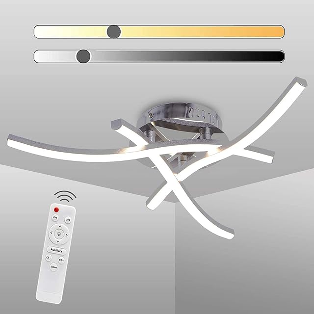 LED Ceiling Light Dimmable Elegant Curved Design LED Ceiling Lamp 3 Built-in LED Boards 18W 1440lm Modern Metal Ceiling Lighting Fixture for Living Rooms Bedrooms