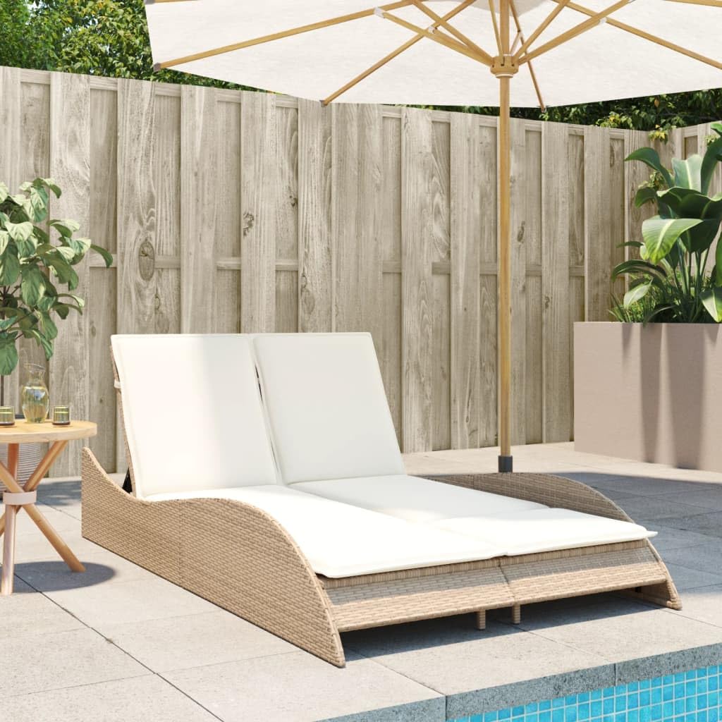 Tomostar Bain de Soleil, Chaise Longue Double Jardin Extérieur Transat pour Piscine avec Coussins Beige 114x205x73 cm résine tressée